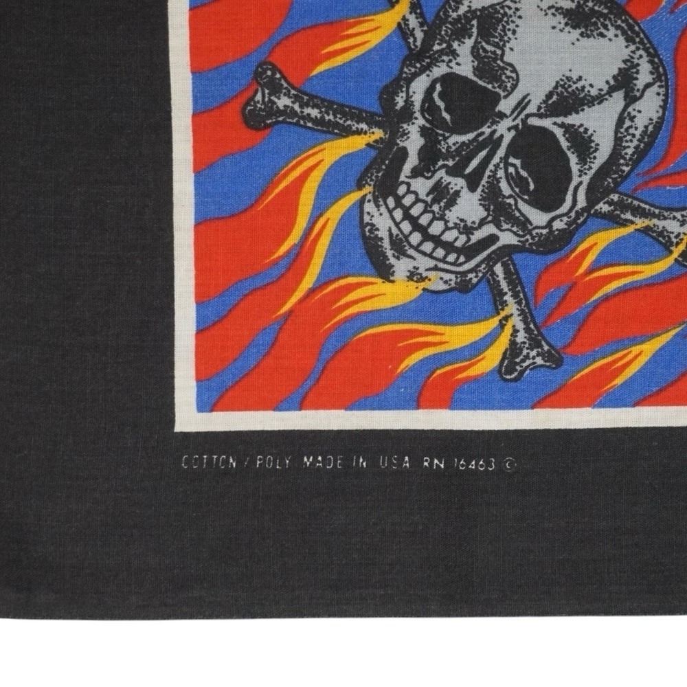 Vintage 1990s Skull & Cross Bones Flame All Over Print Biker USA Bandana - Picture 3 of 9